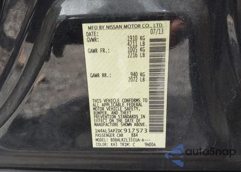 2013 Nissan Altima 2.5 S z USA, uszkodzony, nr VIN 1N4AL3AP2DC917573